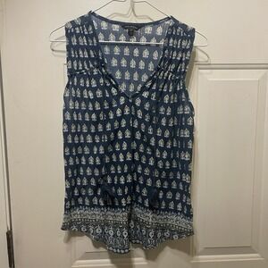 Lucky Brand Top Womens M Tassel Tie V Neck Sleeveless High Low Blue